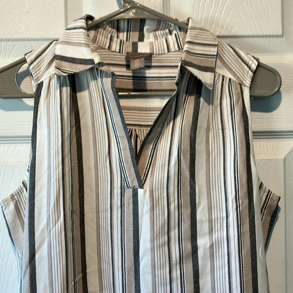 Striped Sleeveless Dress size small Chicos brown cream tan beach core sunswept - Picture 3 of 13